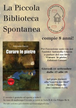 Locandina dell'evento contenente anche la copertina del libro che viene presentato